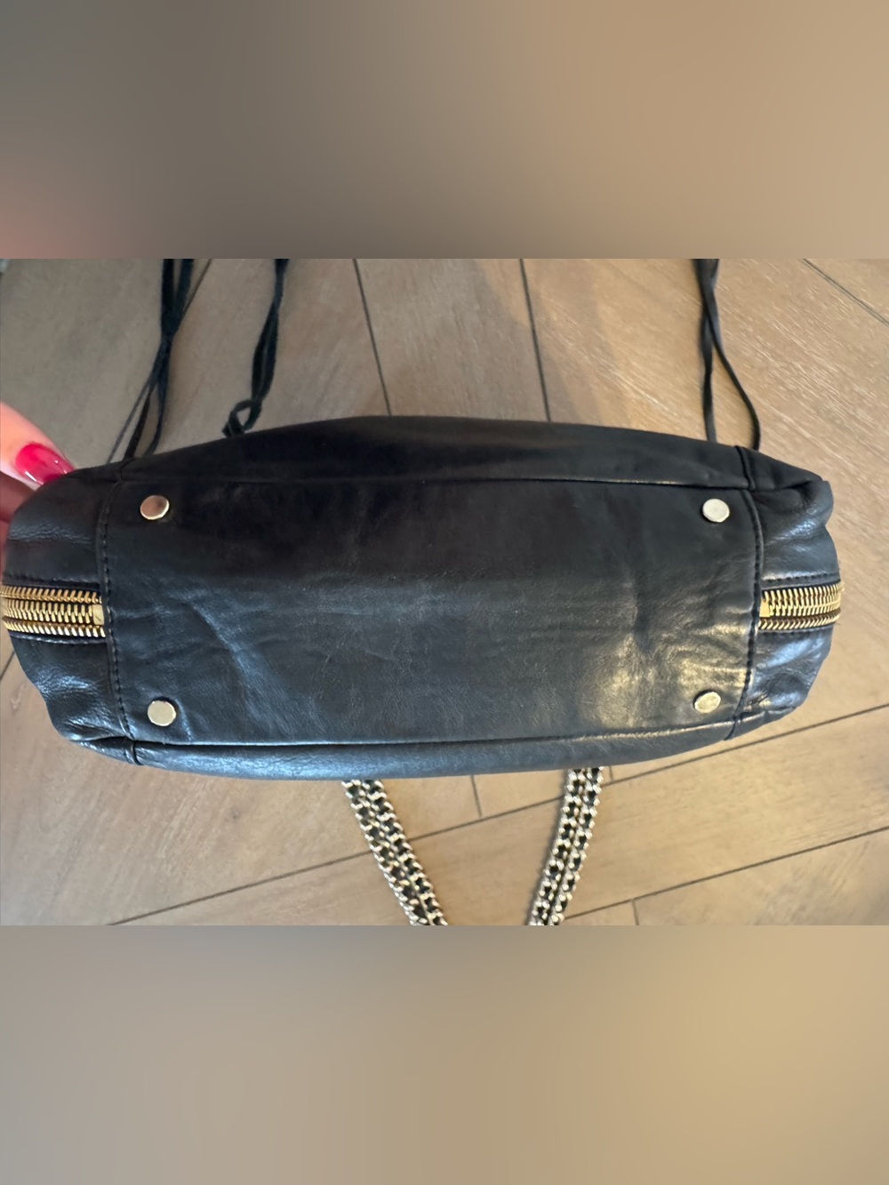 Rebecca Minkoff Swing Convertible Black Leather Chain-Strap Crossbody Purse - Picture 7 of 13
